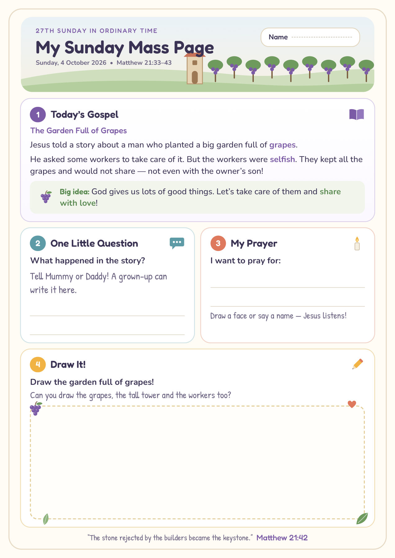 The Garden Full of Grapes: worksheet for age 4