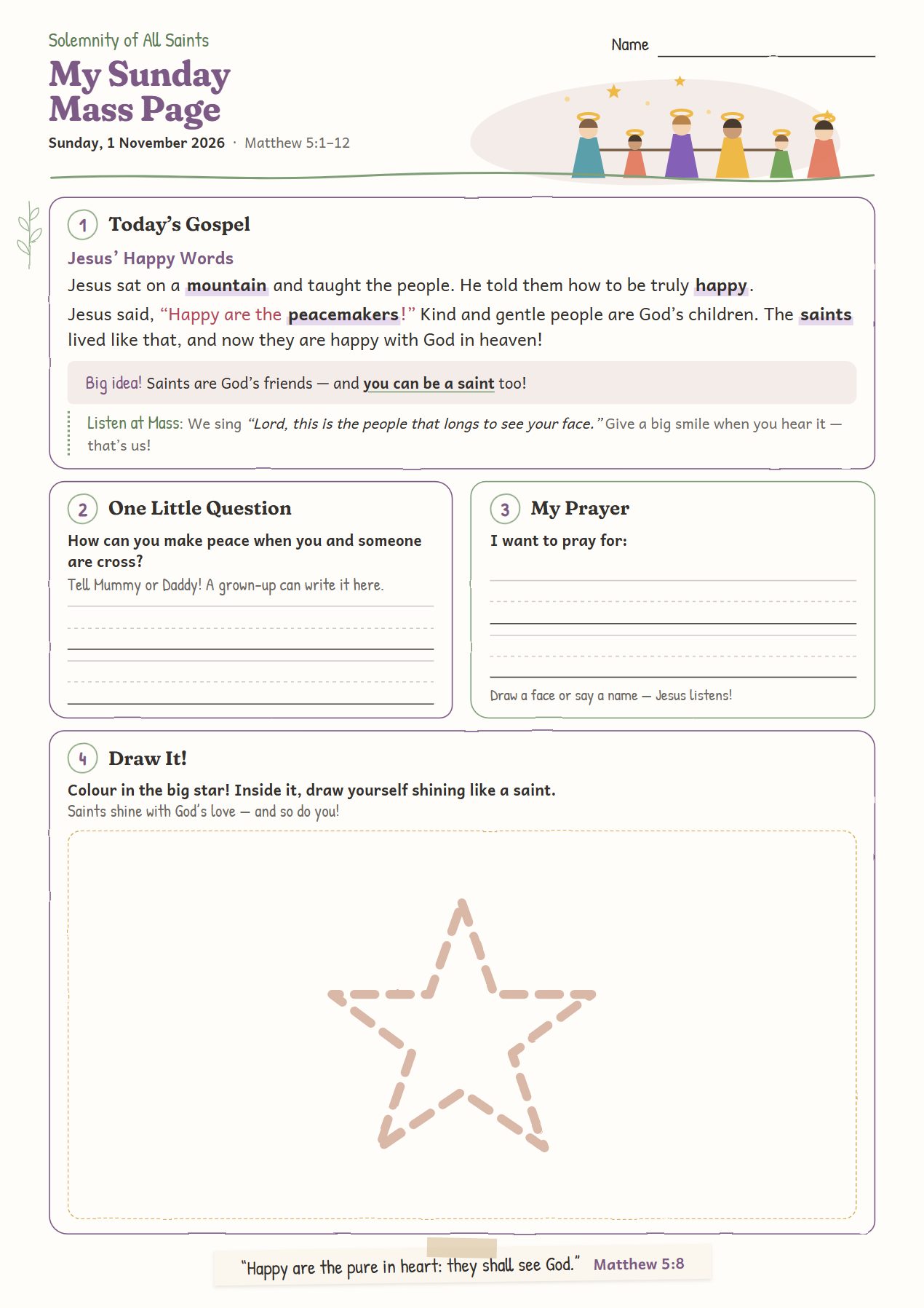 Jesus’ Happy Words: worksheet for age 4