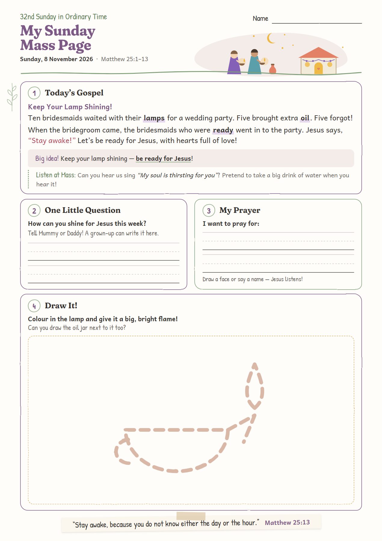 Keep Your Lamp Shining!: worksheet for age 4
