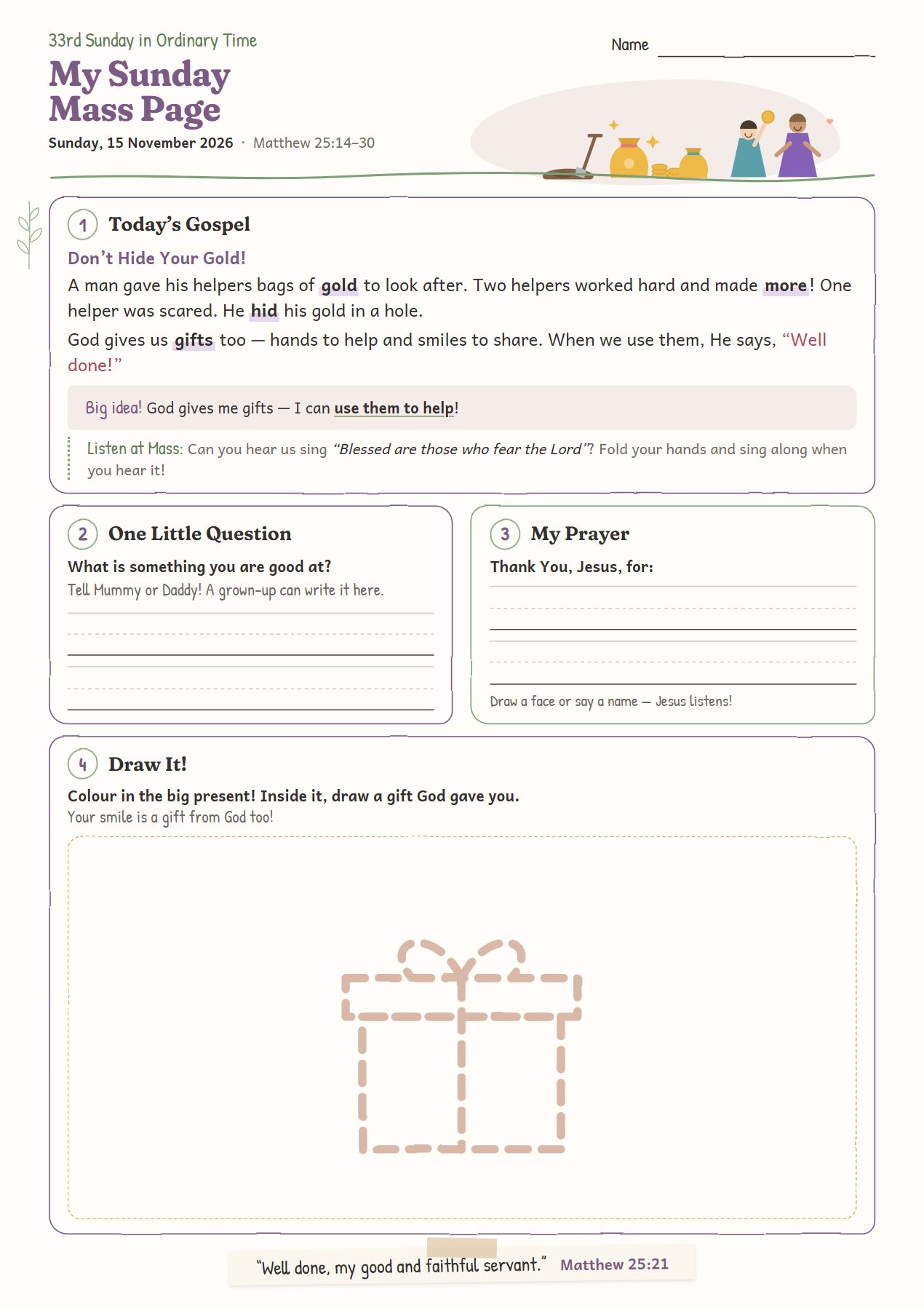 Don’t Hide Your Gold!: worksheet for age 4