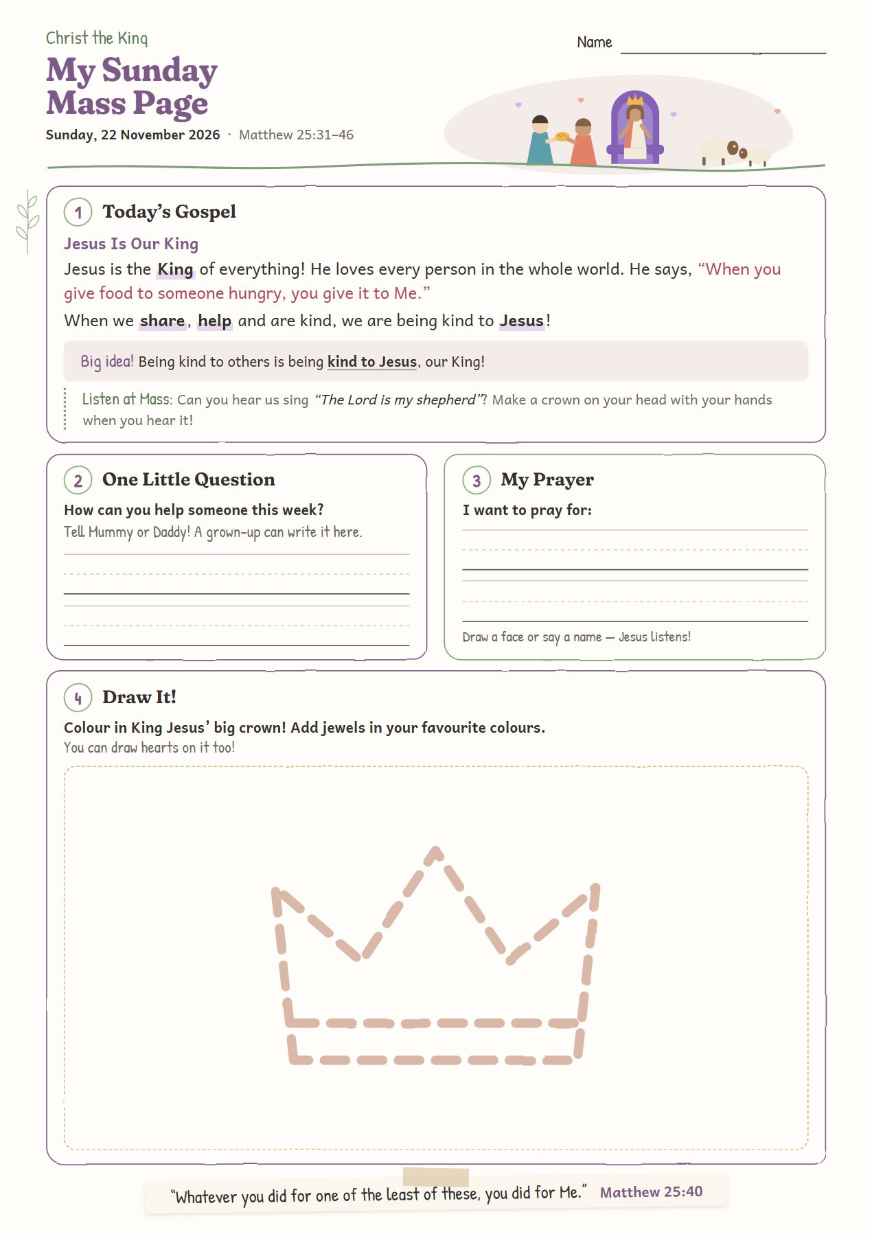 Jesus Is Our King: worksheet for age 4
