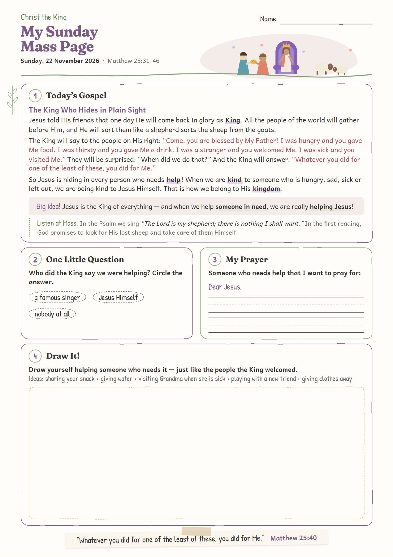 The King Who Hides in Plain Sight: worksheet for age 6