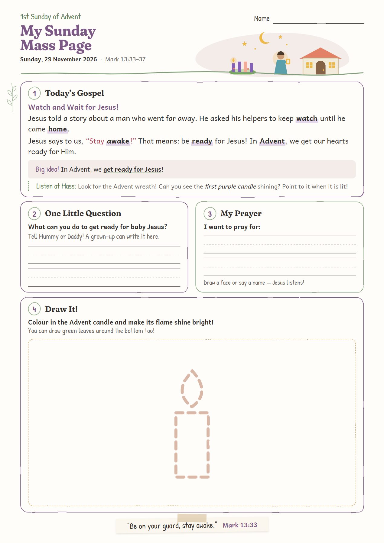 Watch and Wait for Jesus!: worksheet for age 4