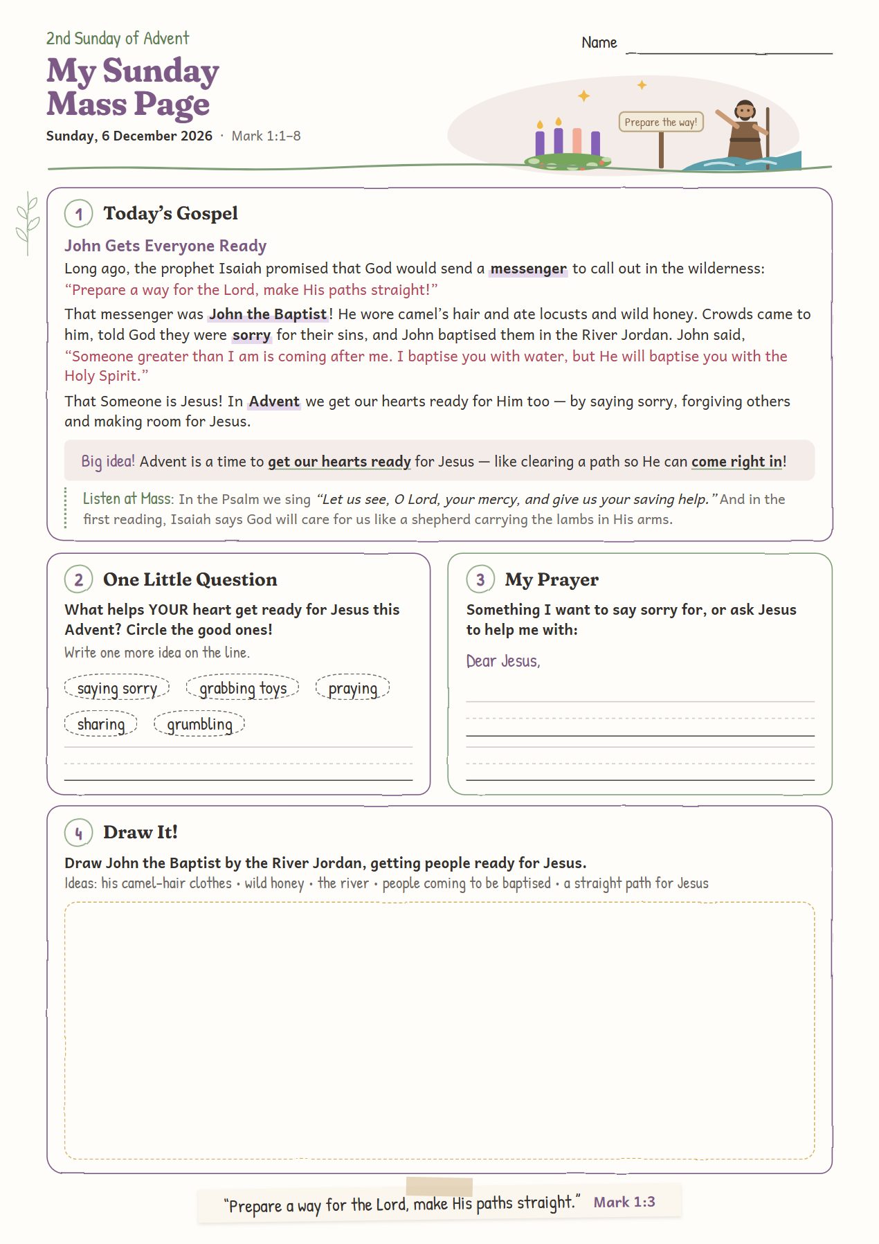 John Gets Everyone Ready: worksheet for age 6