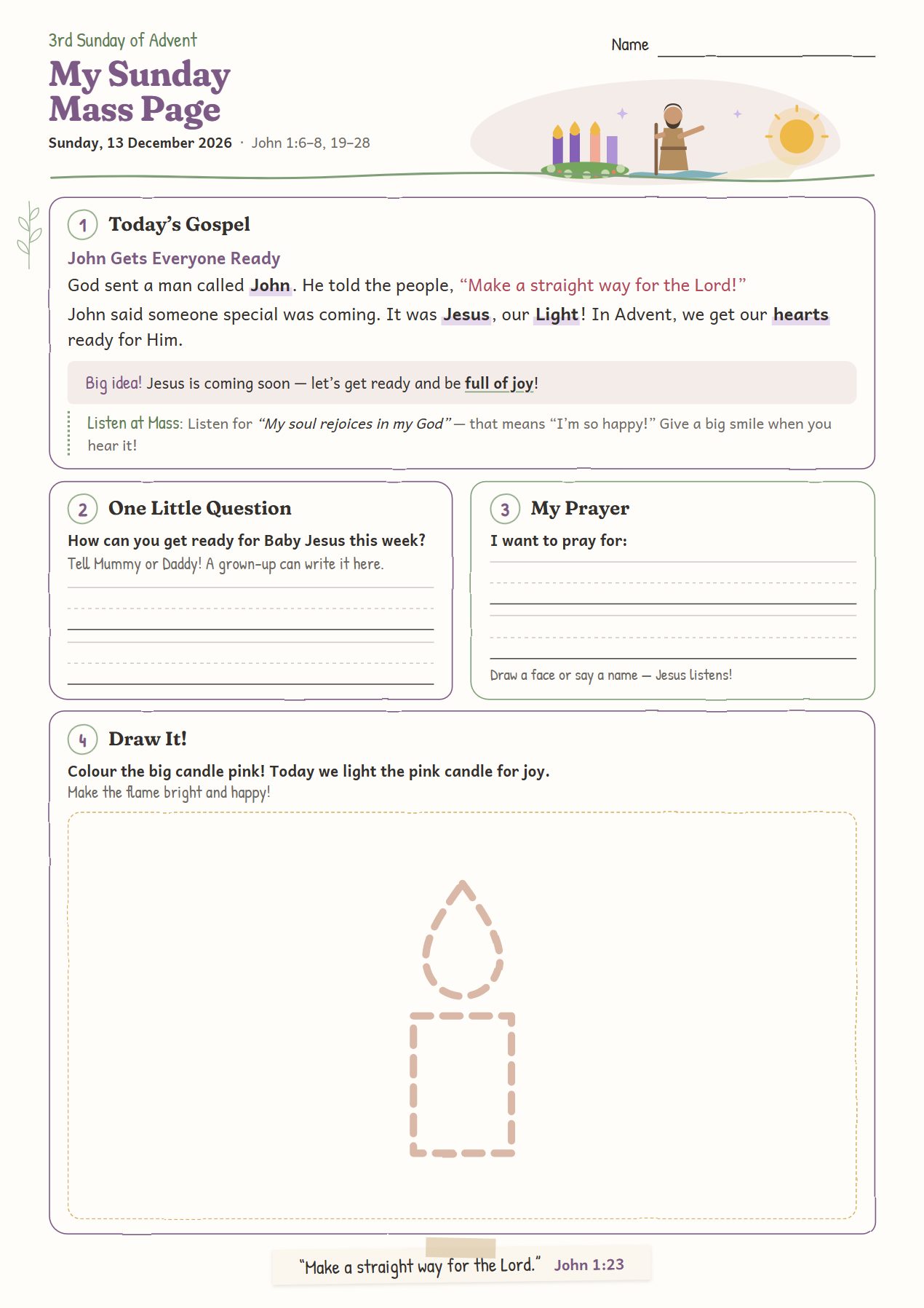 John Gets Everyone Ready: worksheet for age 4