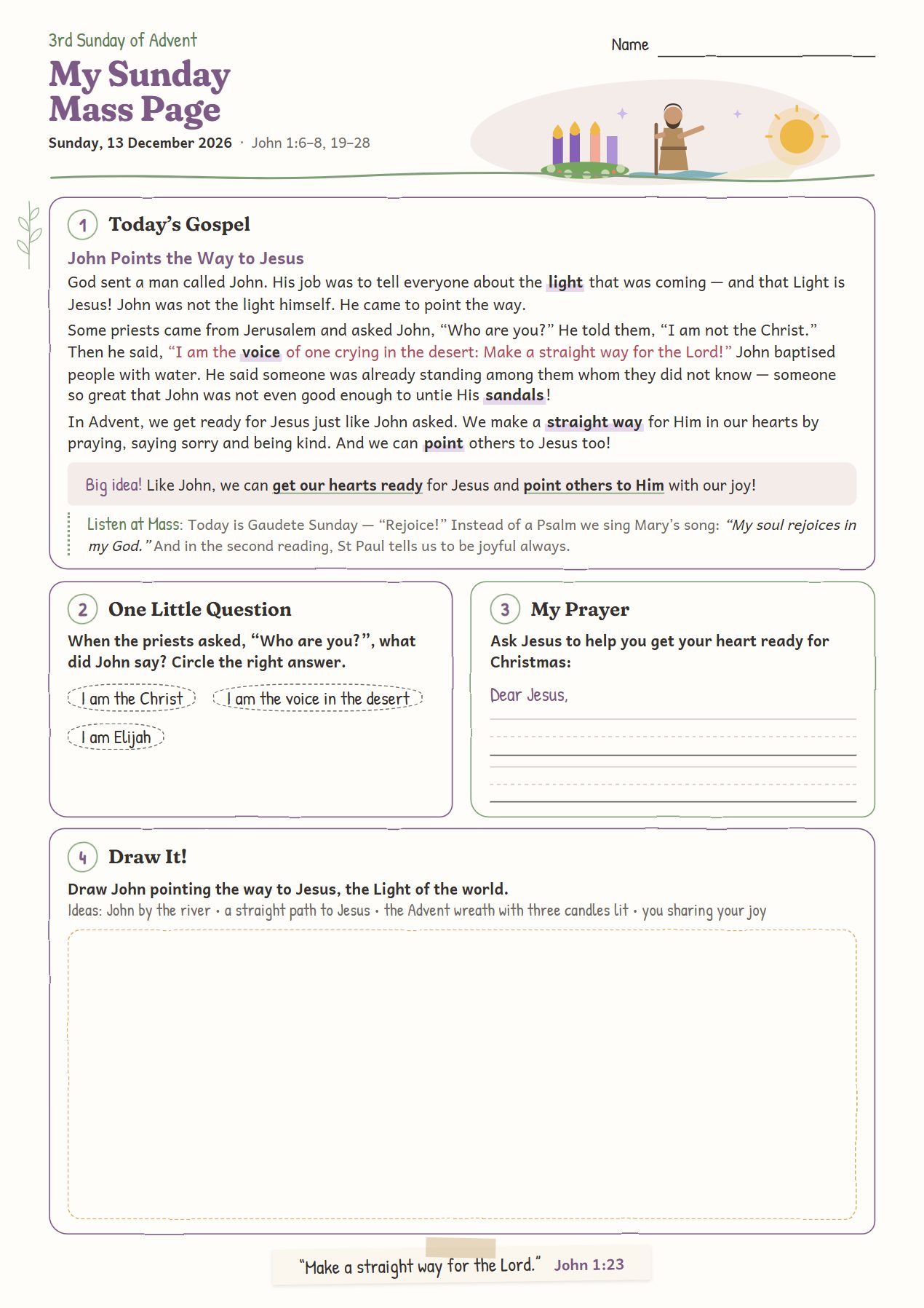 John Points the Way to Jesus: worksheet for age 6