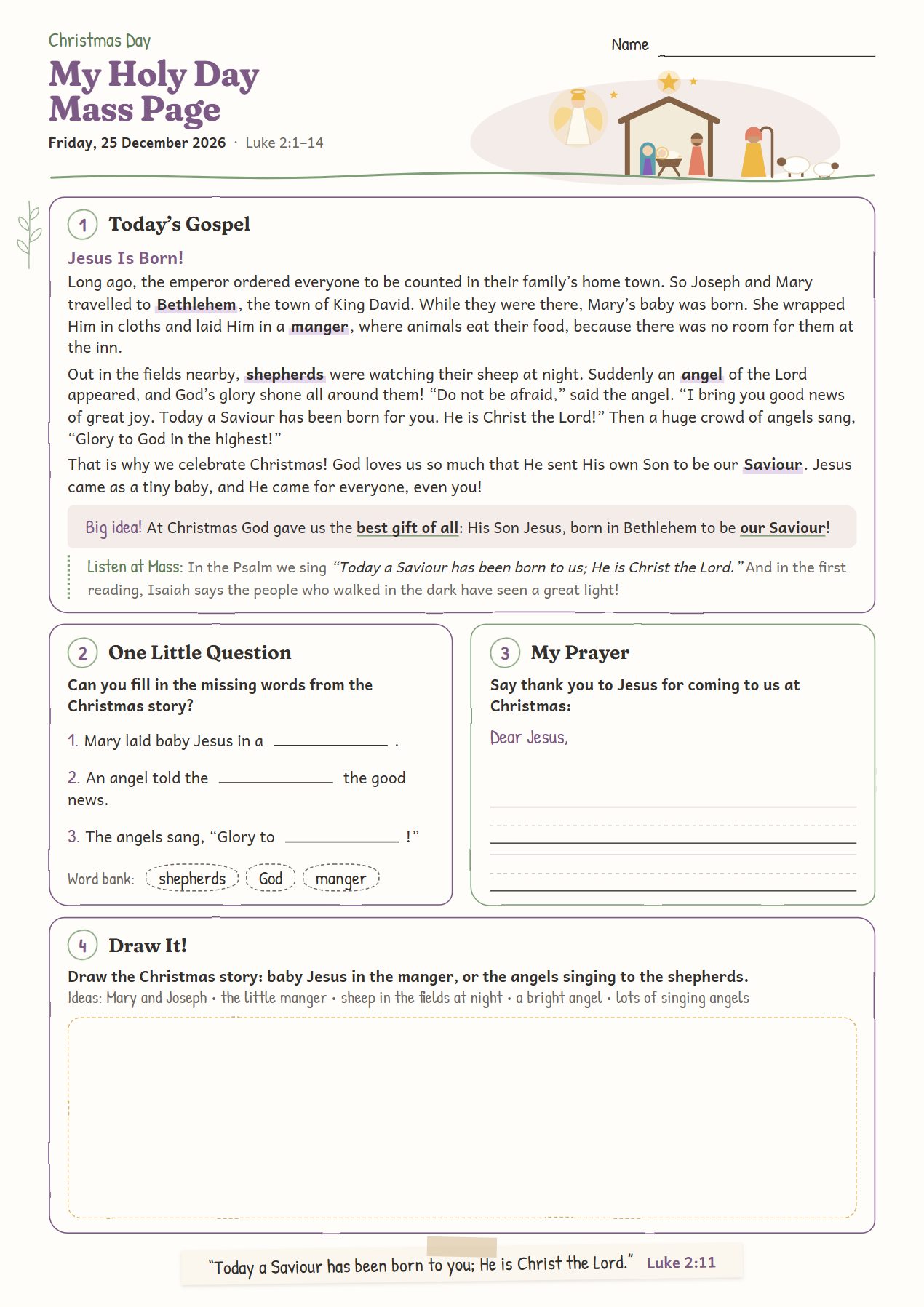Jesus Is Born!: worksheet for age 6