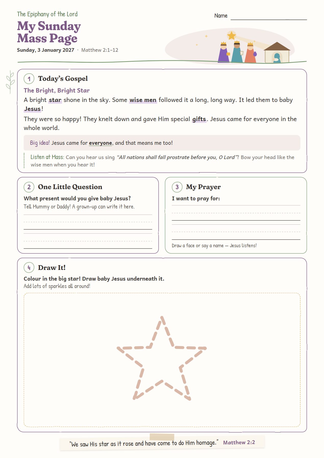 The Bright, Bright Star: worksheet for age 4