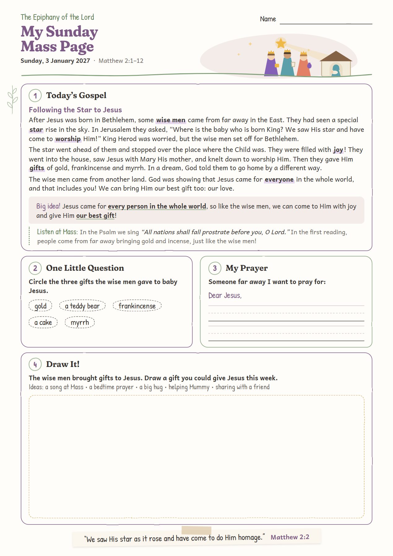 Following the Star to Jesus: worksheet for age 6