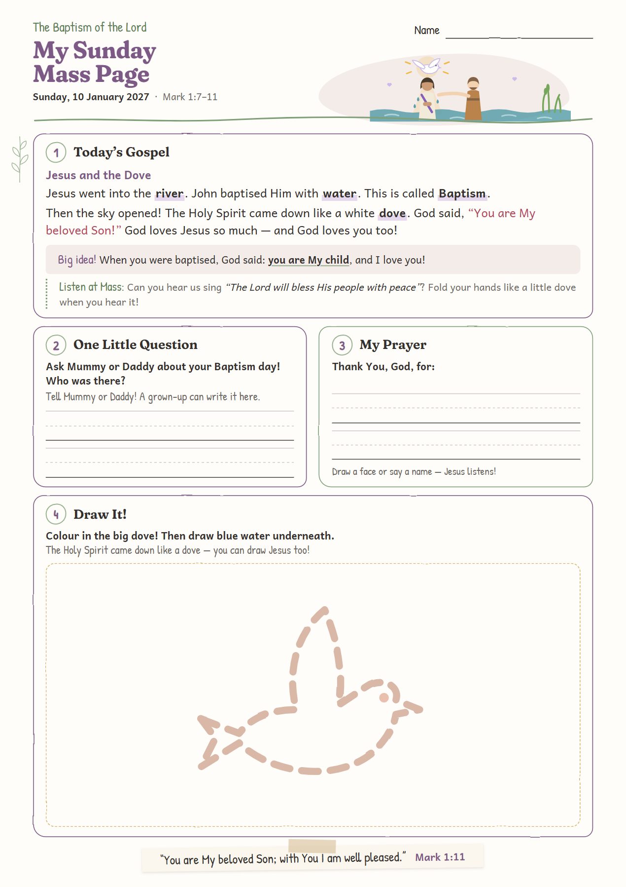 Jesus and the Dove: worksheet for age 4