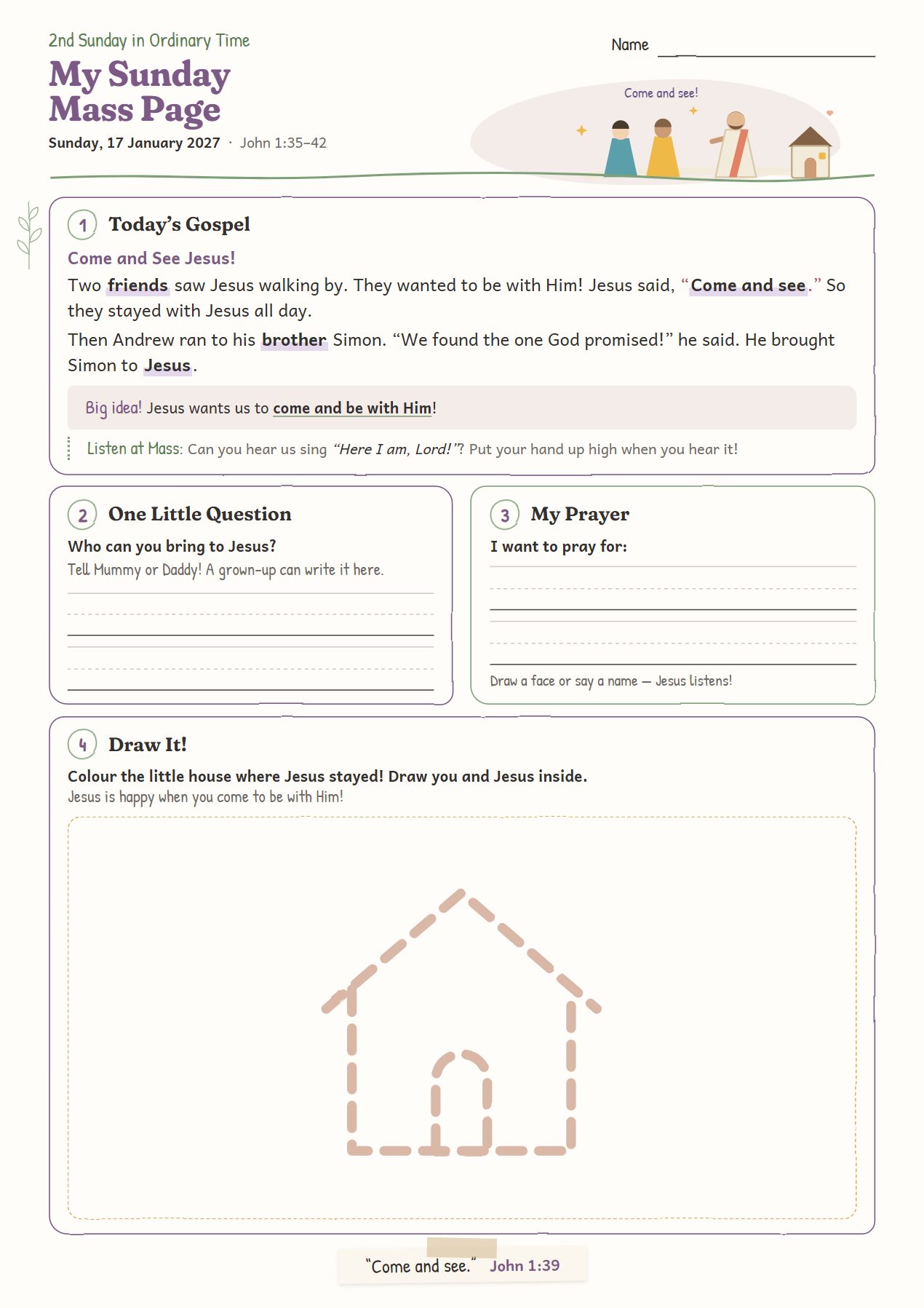 Come and See Jesus!: worksheet for age 4