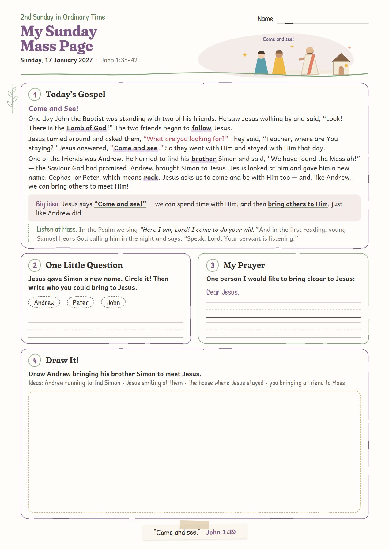 Come and See!: worksheet for age 6