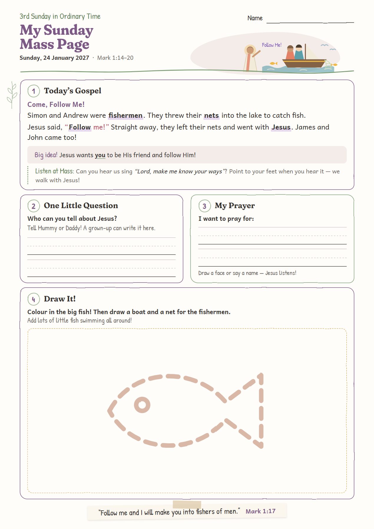 Come, Follow Me!: worksheet for age 4