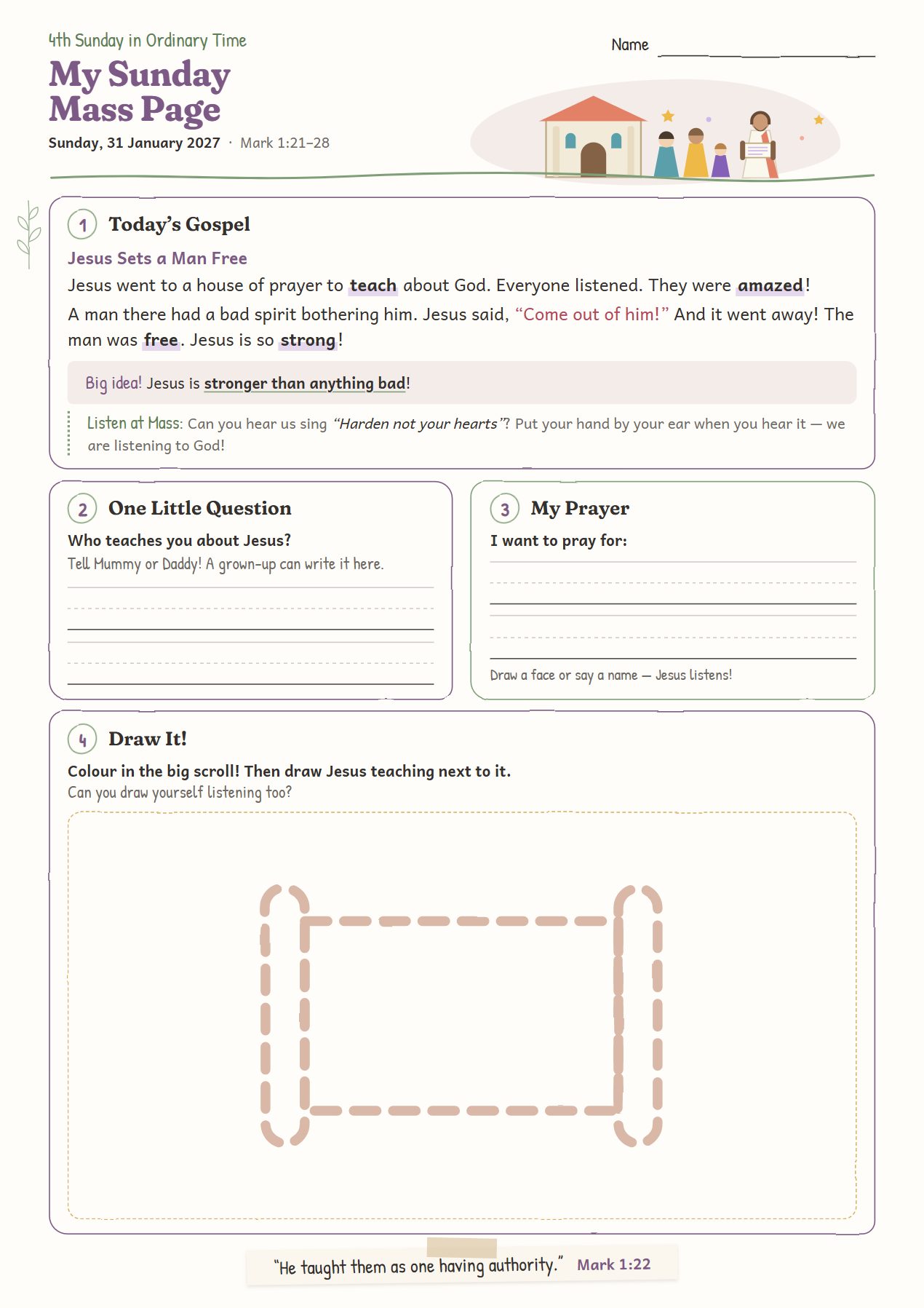Jesus Sets a Man Free: worksheet for age 4