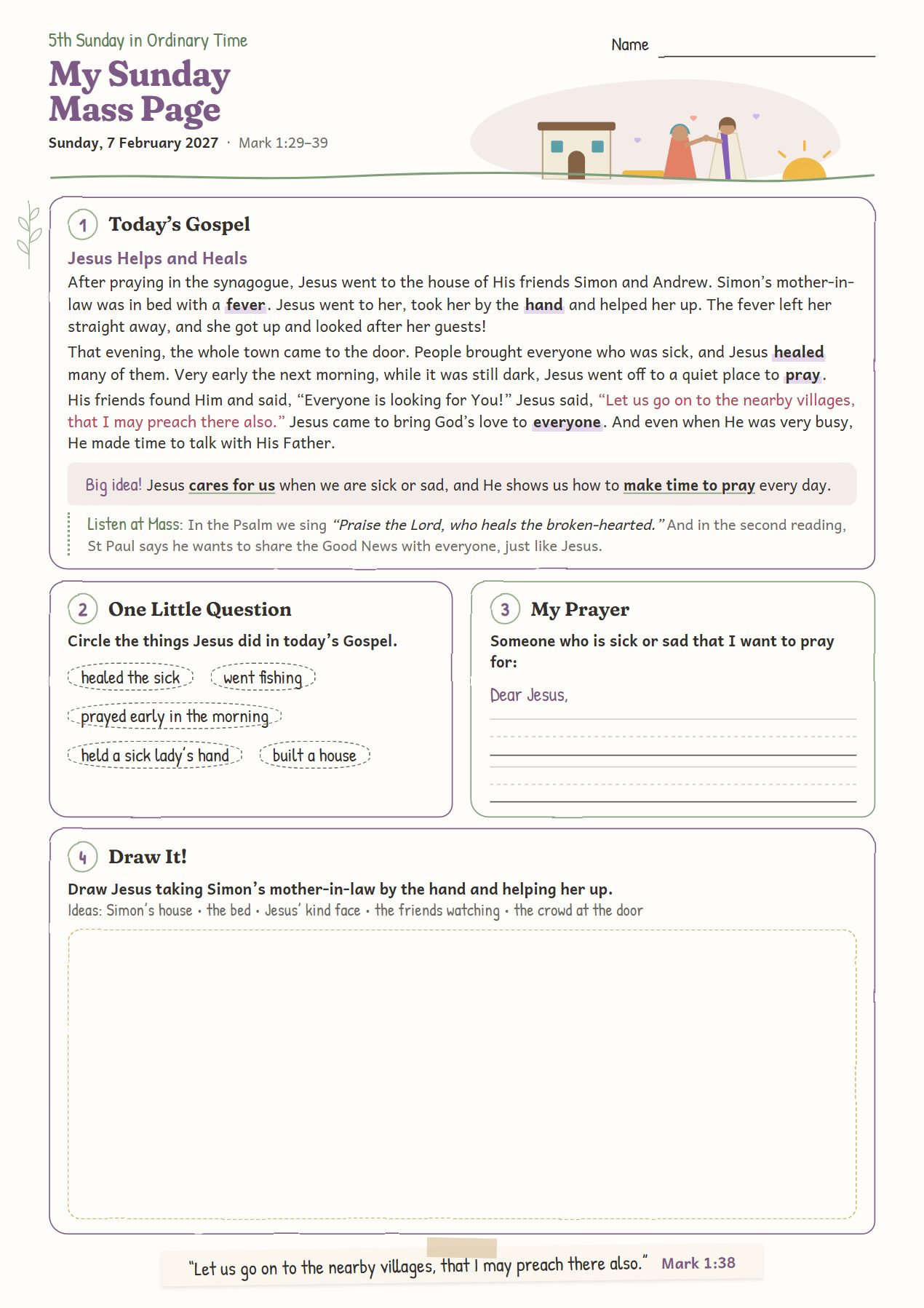 Jesus Helps and Heals: worksheet for age 6