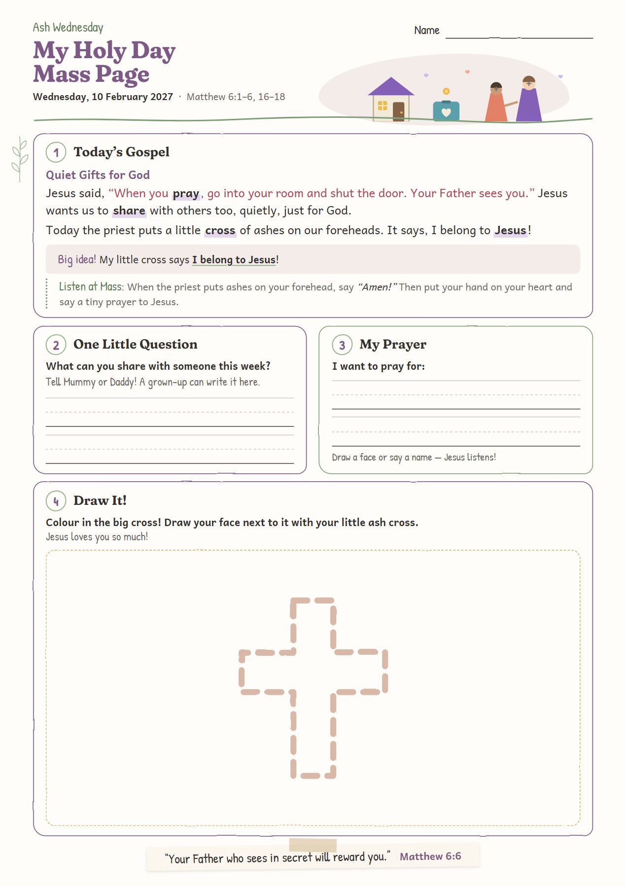 Quiet Gifts for God: worksheet for age 4
