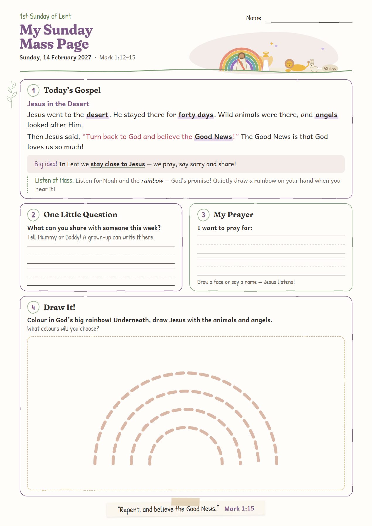Jesus in the Desert: worksheet for age 4