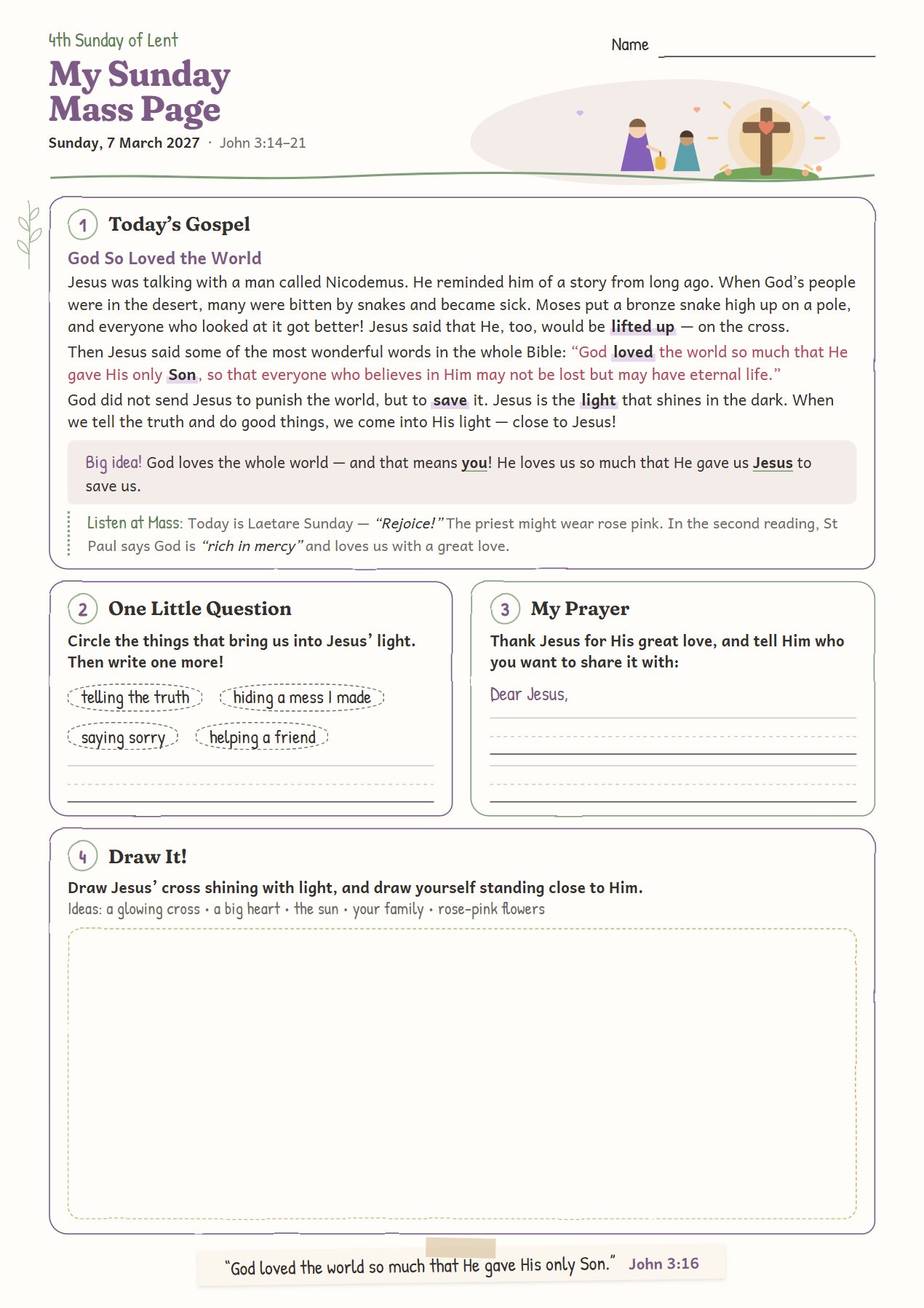 God So Loved the World: worksheet for age 6