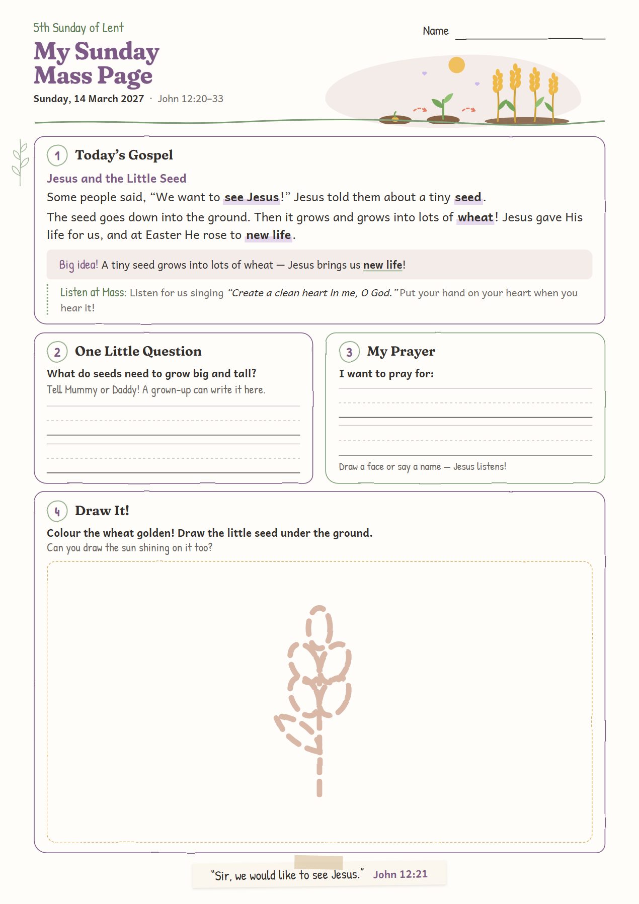 Jesus and the Little Seed: worksheet for age 4
