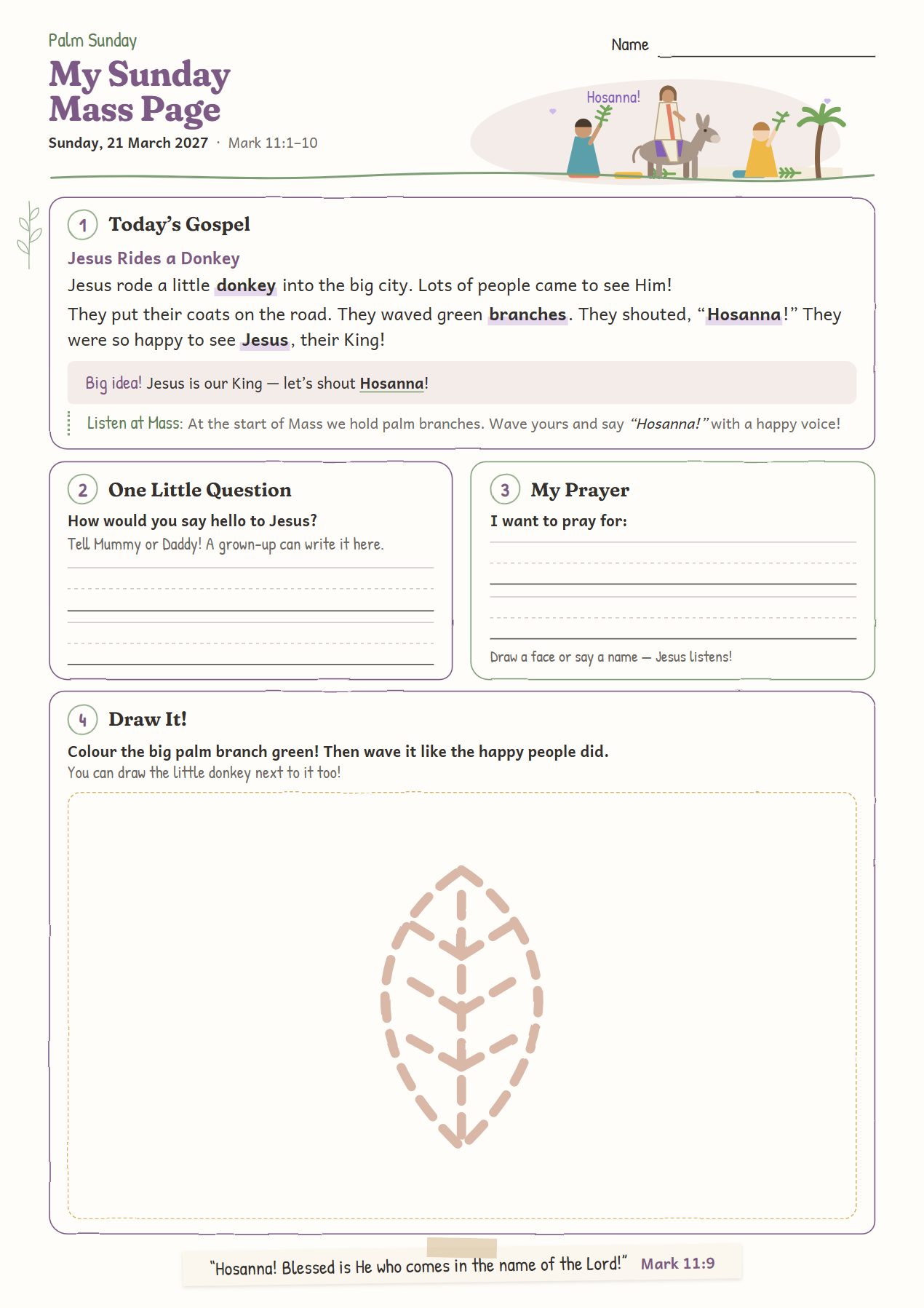 Jesus Rides a Donkey: worksheet for age 4