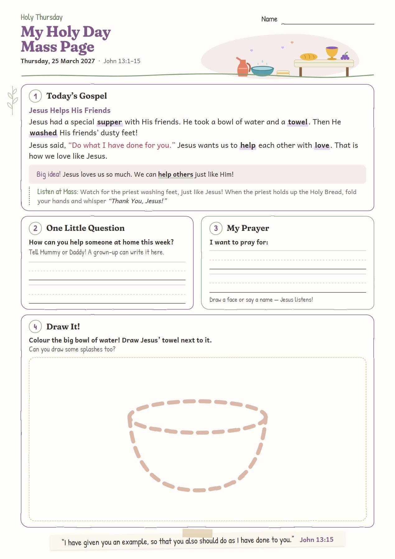 Jesus Helps His Friends: worksheet for age 4