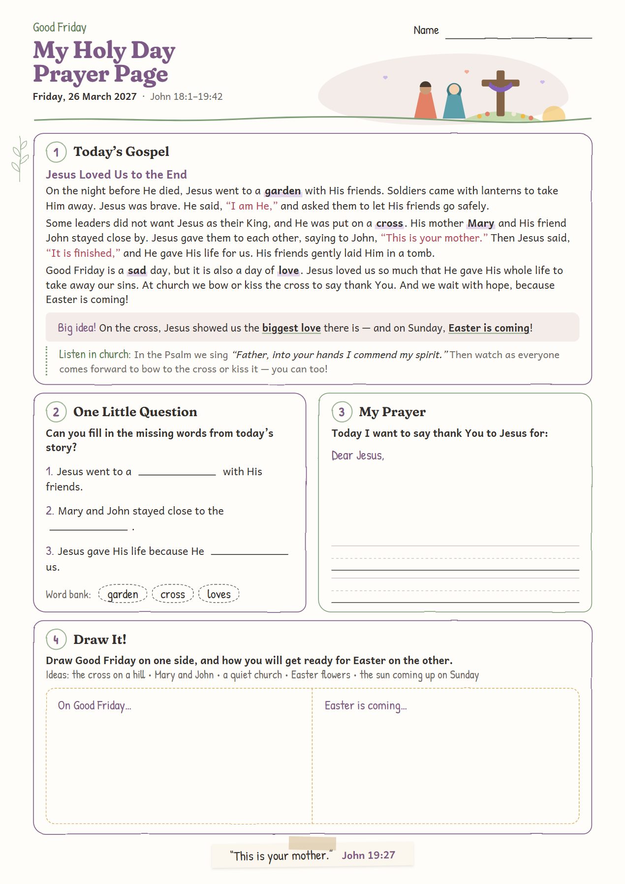 Jesus Loved Us to the End: worksheet for age 6