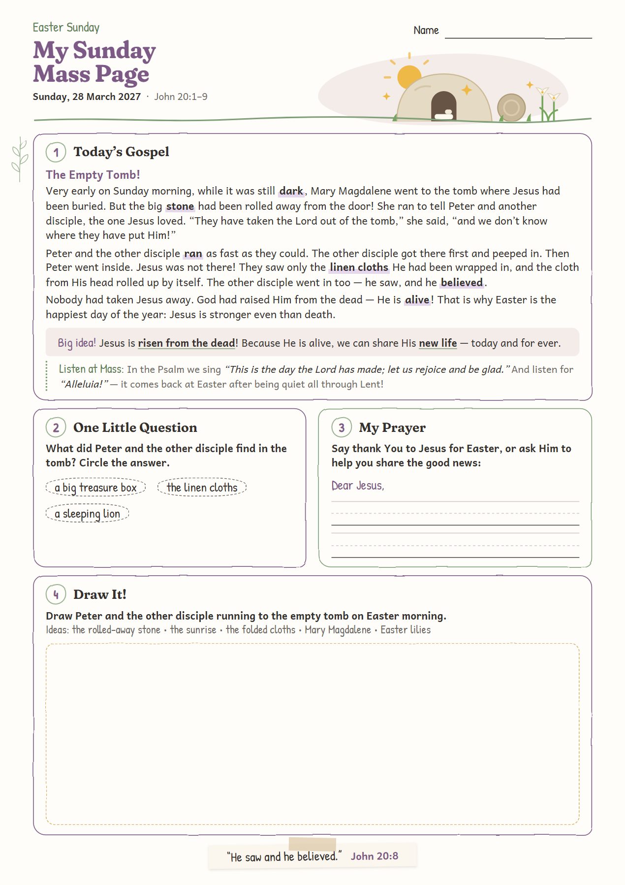 The Empty Tomb!: worksheet for age 6